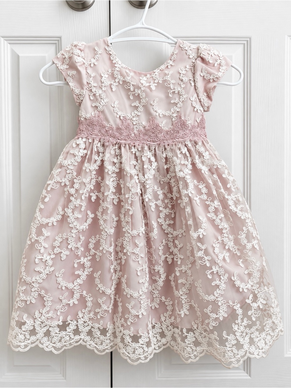 Pippa & Julie Pink Lace Overlay Flower Girl Dress